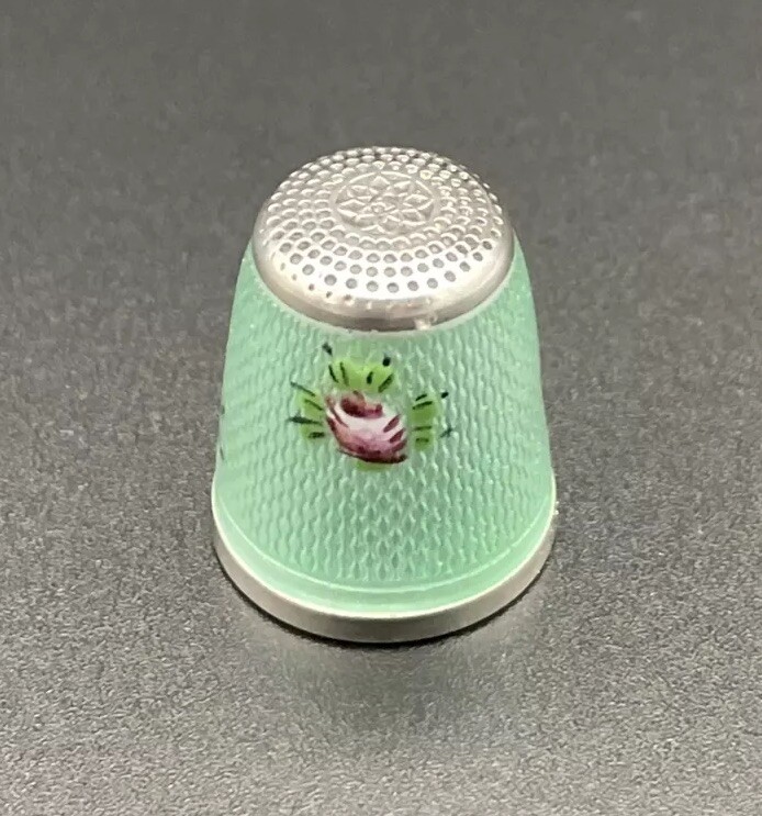 Sterling Silver & Guilloche Enamel Thimble Rose Decorations Great Condition