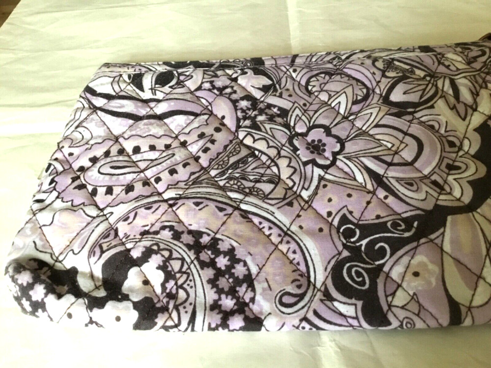 Quilted Purple Pattern Design Make Up Bag Zip Wrist Strap