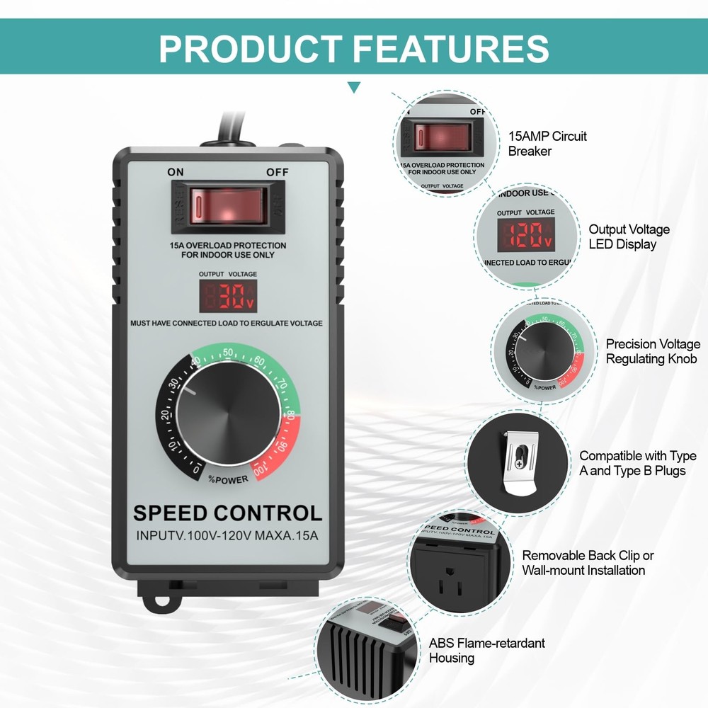 120V 15A 4000W AC Motor Speed Controller Variable Regulator w/ LED