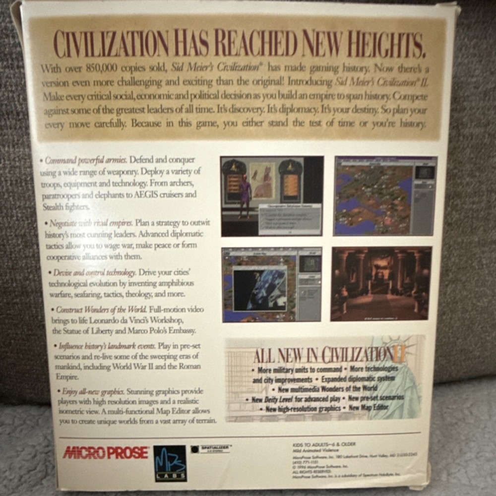 MicroProse Sid Meier's Civilization II PC CD-ROM Boxed Set Manual Windows 3.1/95