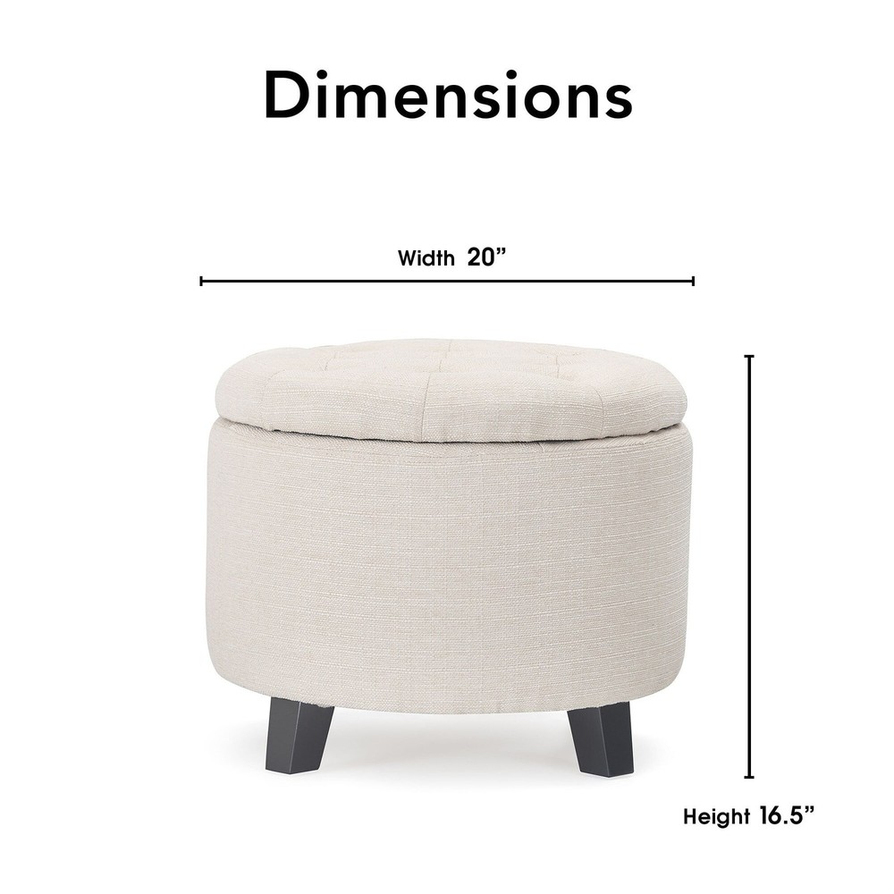 Bennett Upholstered Button Tufted Storage Ottoman Small Space Ivory