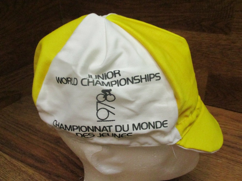 VINTAGE JUNIOR WORLD CHAMPIONSHIP 1978 CYCLING CAP HAT - WHITE & YELLOW