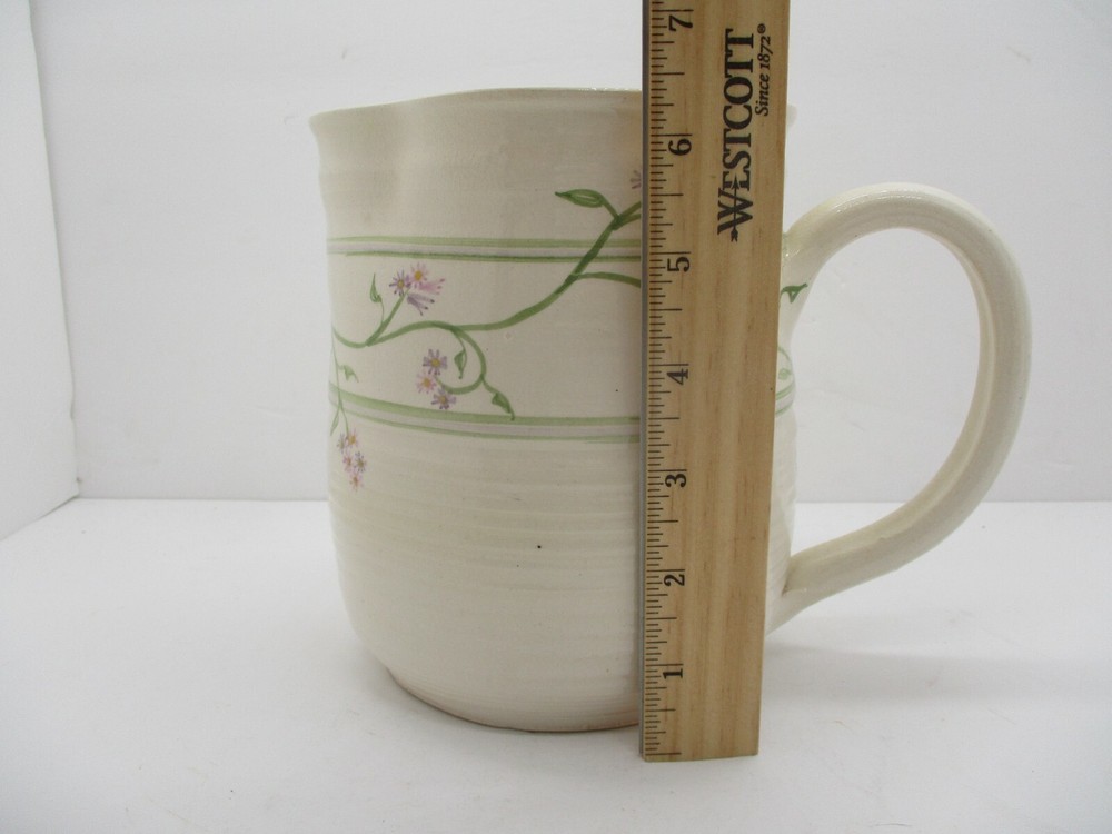 Handspun Art Pottery Pitcher Floral Handpainted