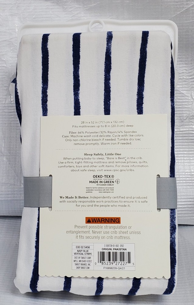 Cloud Island Crib Sheet Polyester Rayon Jersey Fitted Navy Blue Stripe