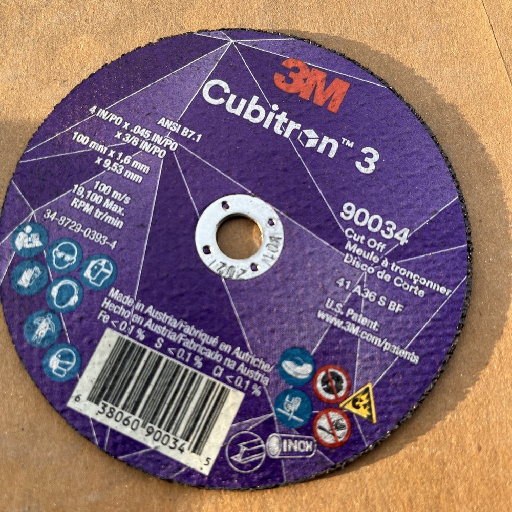 3M Cubitron 3 90034, 4”Cut-Off Wheel (25 Discs)