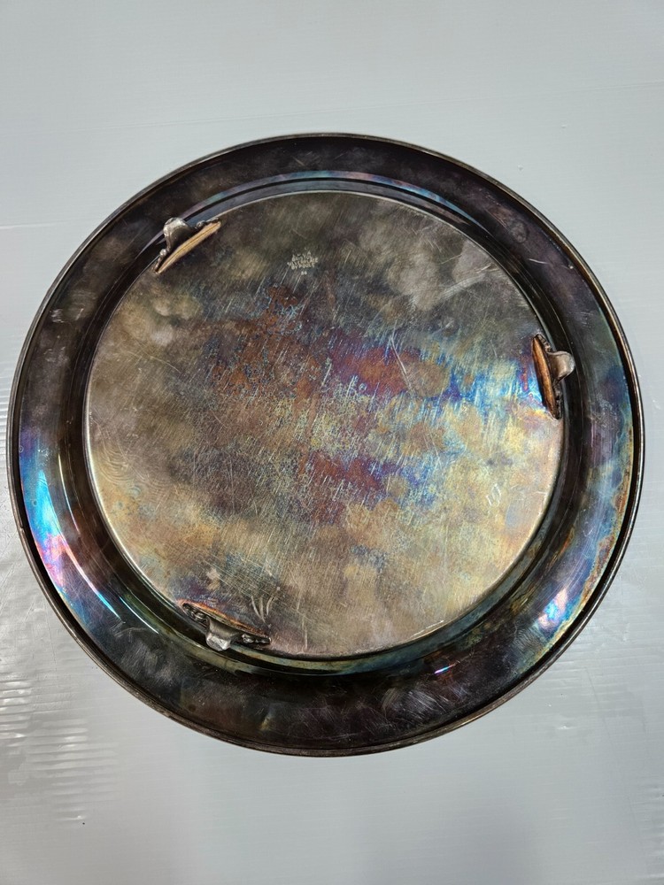 Bristol Silverplate by Poole Round Footed Serving Tray with etched design