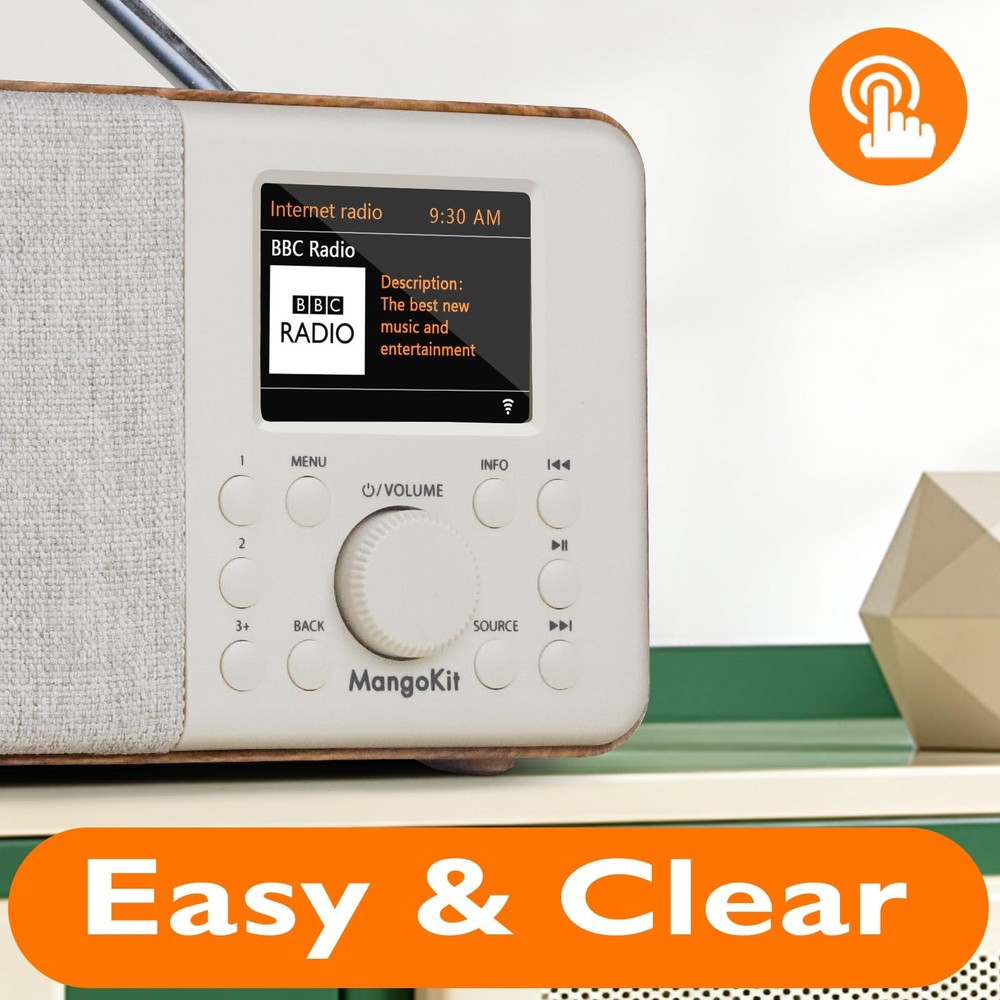 MangoKit SR10 WiFi Internet Radio,Podcast Player, Bluetooth Mono Walnut