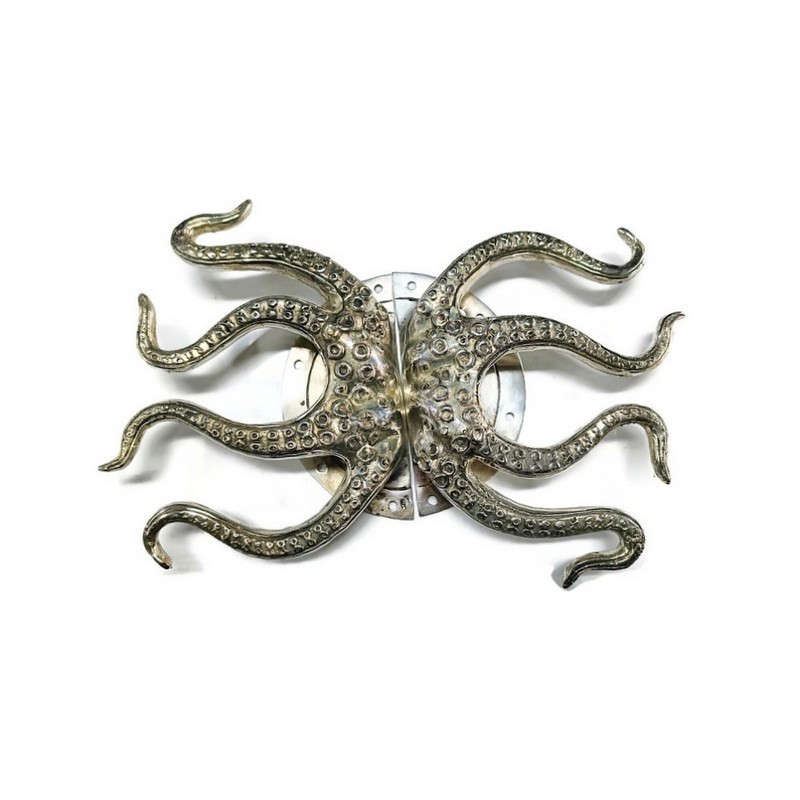 2 RUSTIC heavy Brass Stunning Large Octopus Solid Door Handle grab PULLS aged