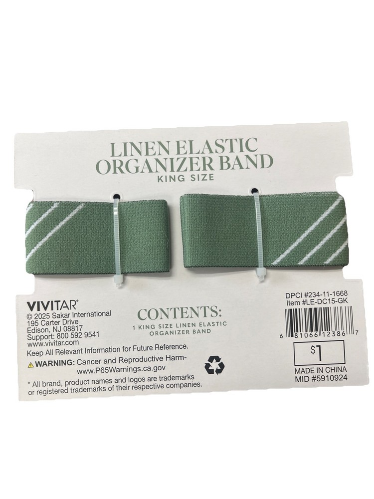 Linen Elastic Organizer Band for King Sheet Set - Green - 8 Pack