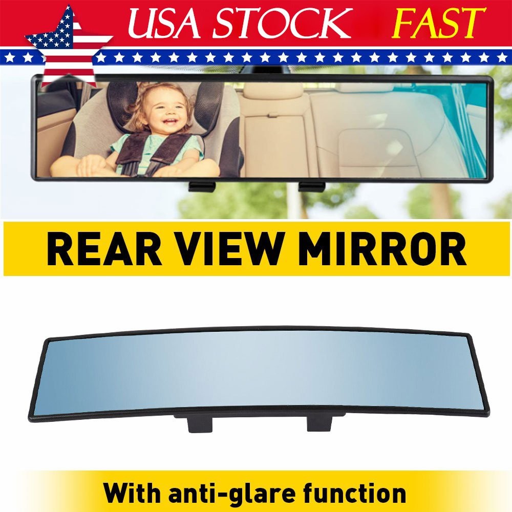 Universal 270MM Wide Convex Interior Clip On Rear View Blue Tint Mirror Replace