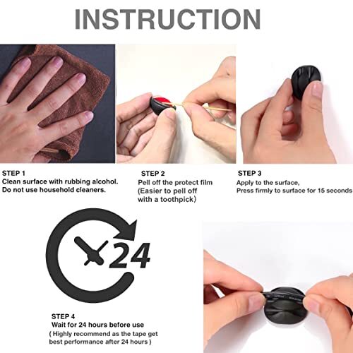 Cable Clips,24 Pack Black Adhesive Cord Holders,Ideal Cords for Organizing Cable