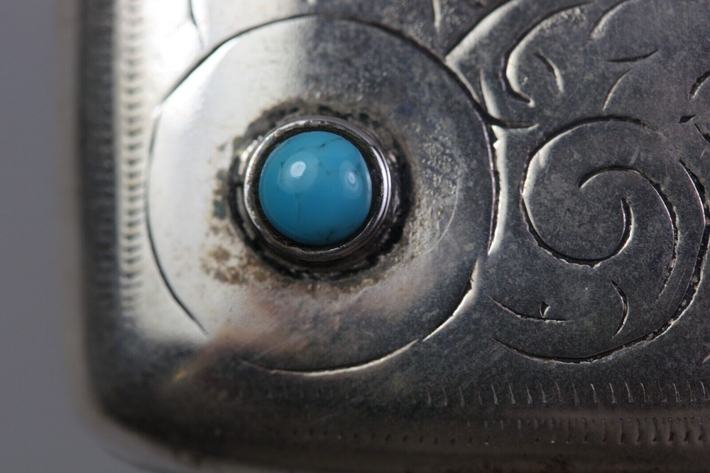 Turquoise Antique Silver Vesta Case