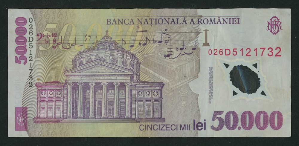 🔴ROMANIA 50000 Lei 2001 VF Polymer banknote🔴