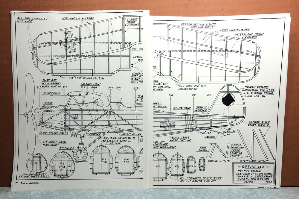 GOTHA 145 BALSA FREE FLIGHT MODEL AIRPLANE PLANS 13" WINGSPAN
