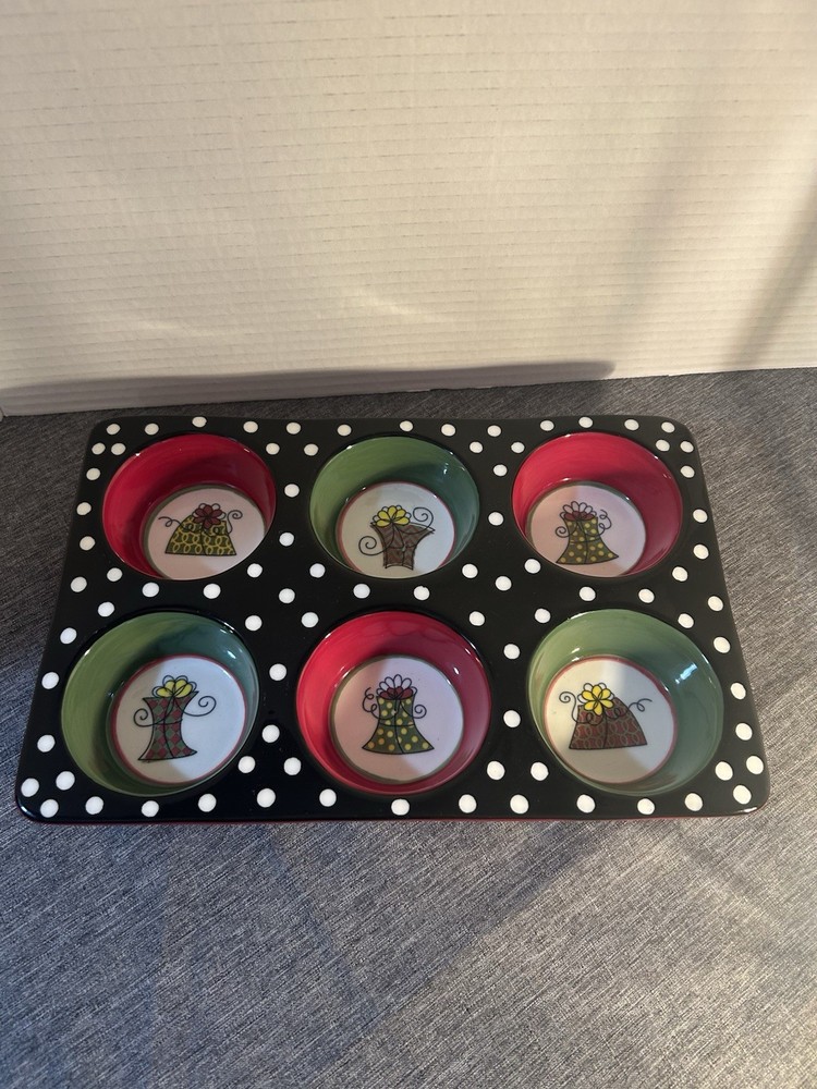 Pier 1  Ceramic Cupcake Pan  Baking Dish  Hand Painted Exclusive