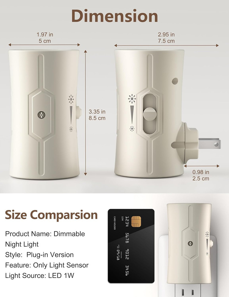 Night Light, LED Night Lights Plug into Wall, [2 Pack] Warm White 3000K, 0-100LM
