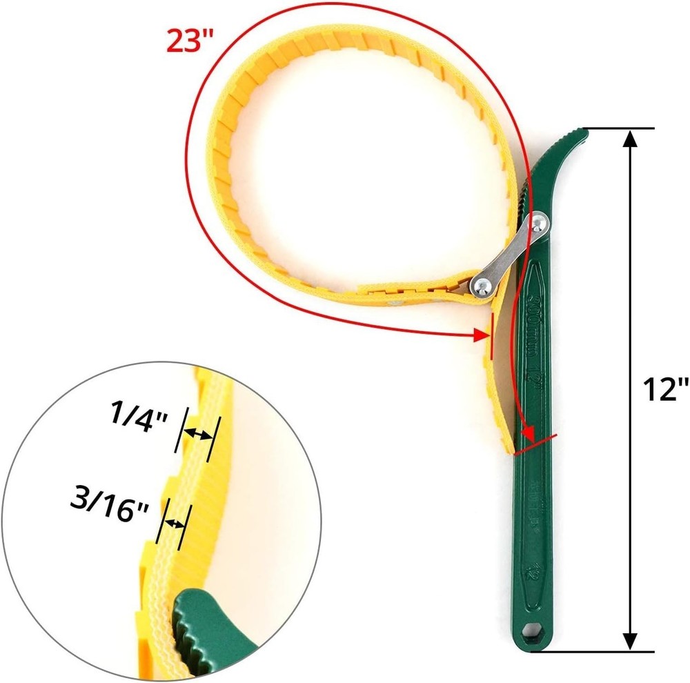Rubber Strap Oil Filter Wrench - Adjustable 8" Capacity