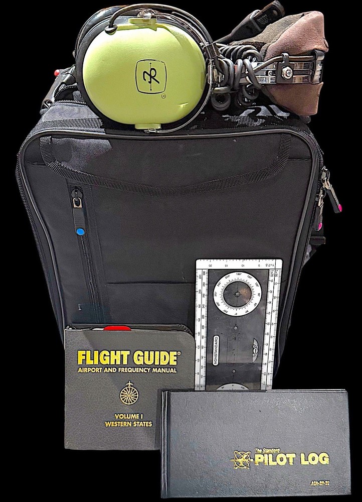 Aviation Pilot Gear Bundle – Flight Bag + Headset, Logbook, E6B, Flight Guide