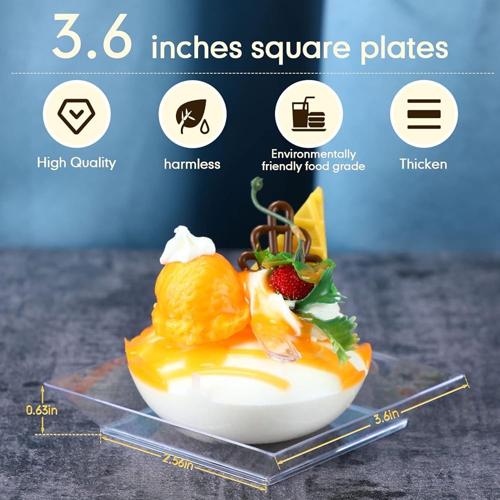 Plastic Dert Appetizer Plates Disposable, Small Square Plastic