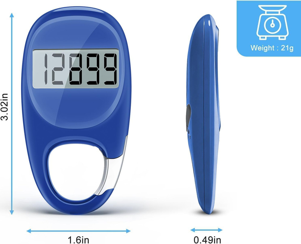 Simple Pedometer for Walking, Accurate Step Tracker with Carabiner, 3D Step Coun