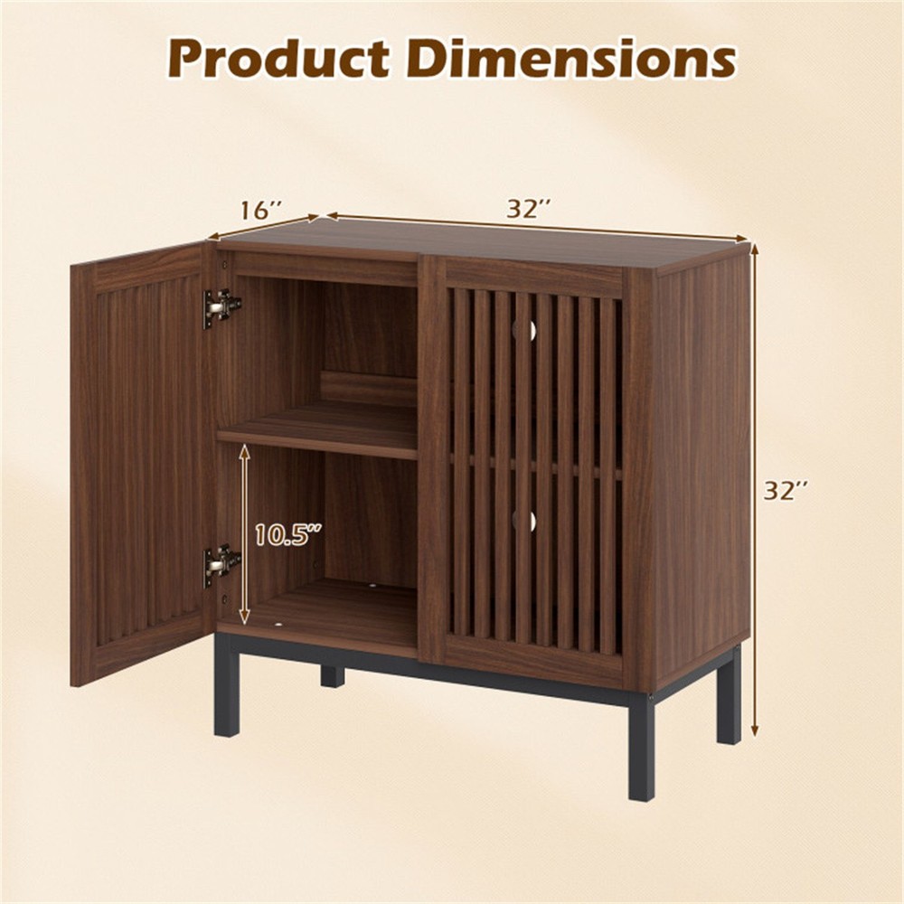 32" Farmhouse Sideboard Buffet Cabinet 2 Doors Adjustable Shelf Walnut Black
