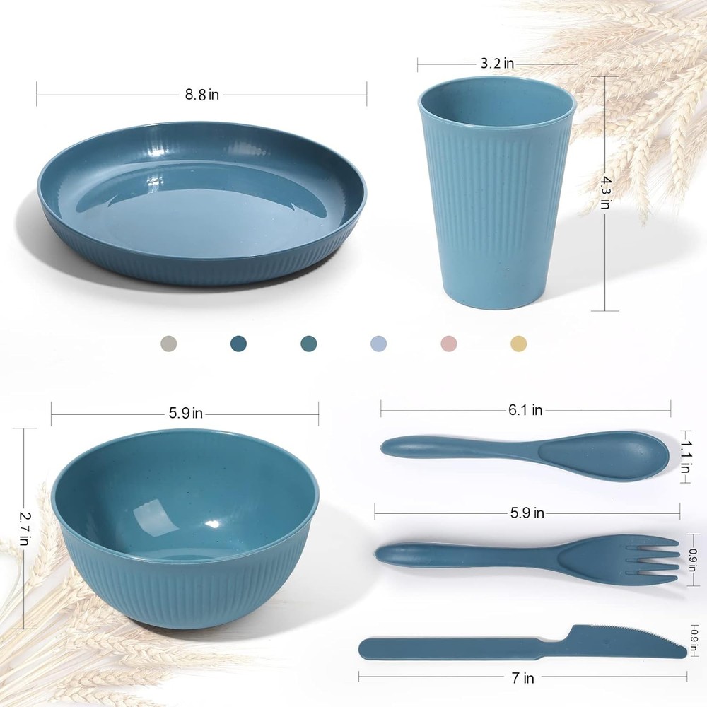 DAPIPIK 36-Pc Wheat Straw Dinnerware Set – Unbreakable Plates & Bowls for 6
