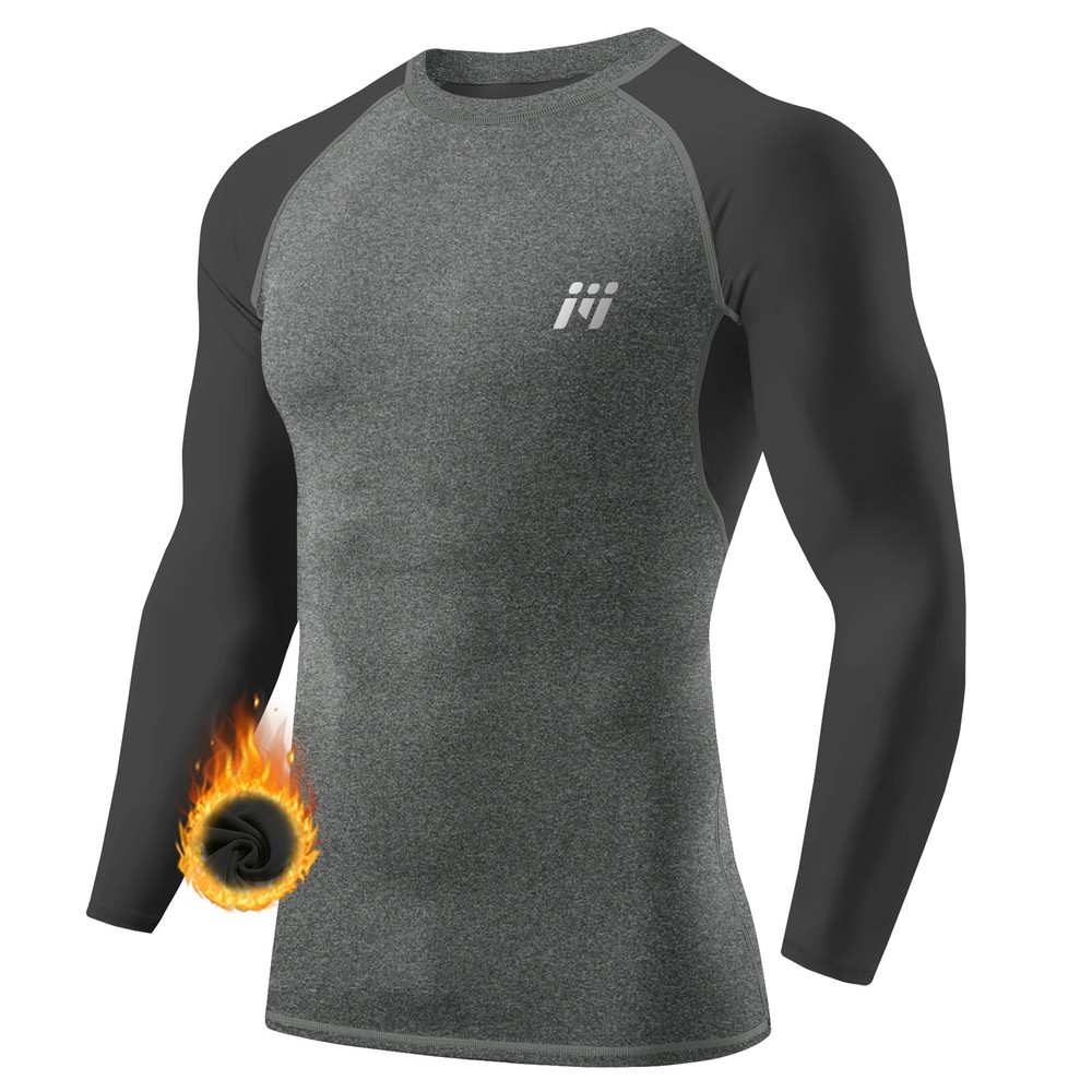 Men's Athetic Compression Shirts Fleeced Top Winter Warm Workout Gym Base Layer