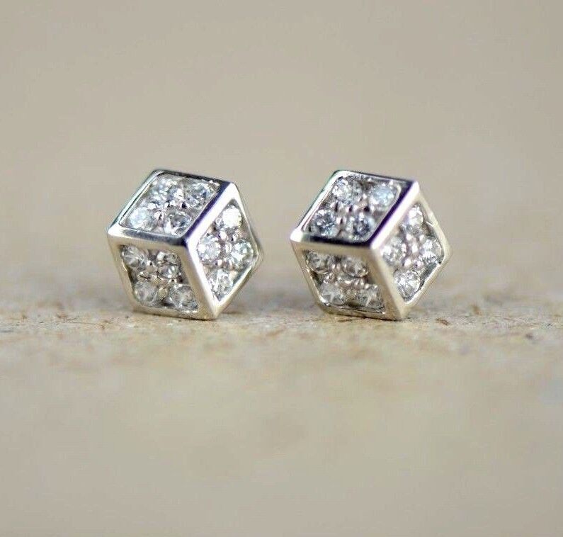 14K Yellow or White Gold Dice Stud earrings
