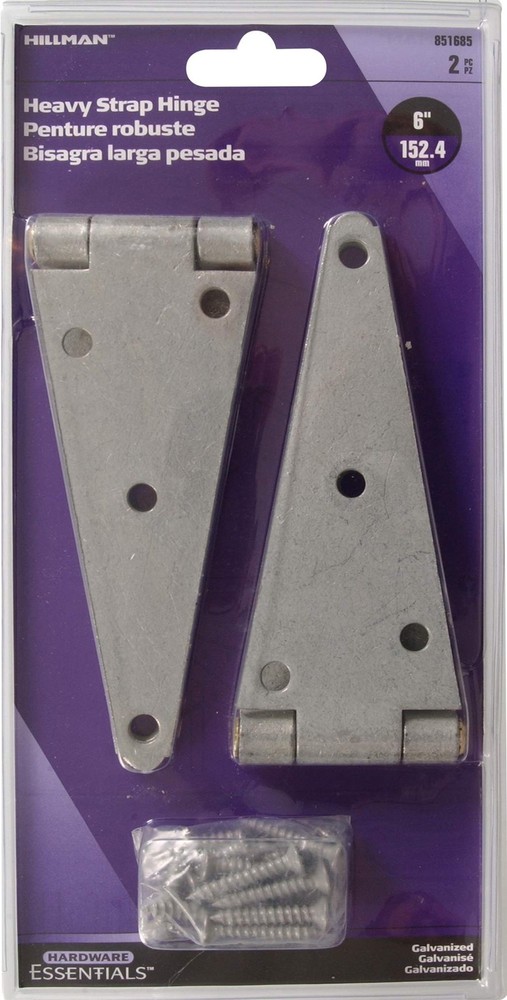 851685 Heavy Duty Strap Hinges Galvanized 6" - 2 Pack