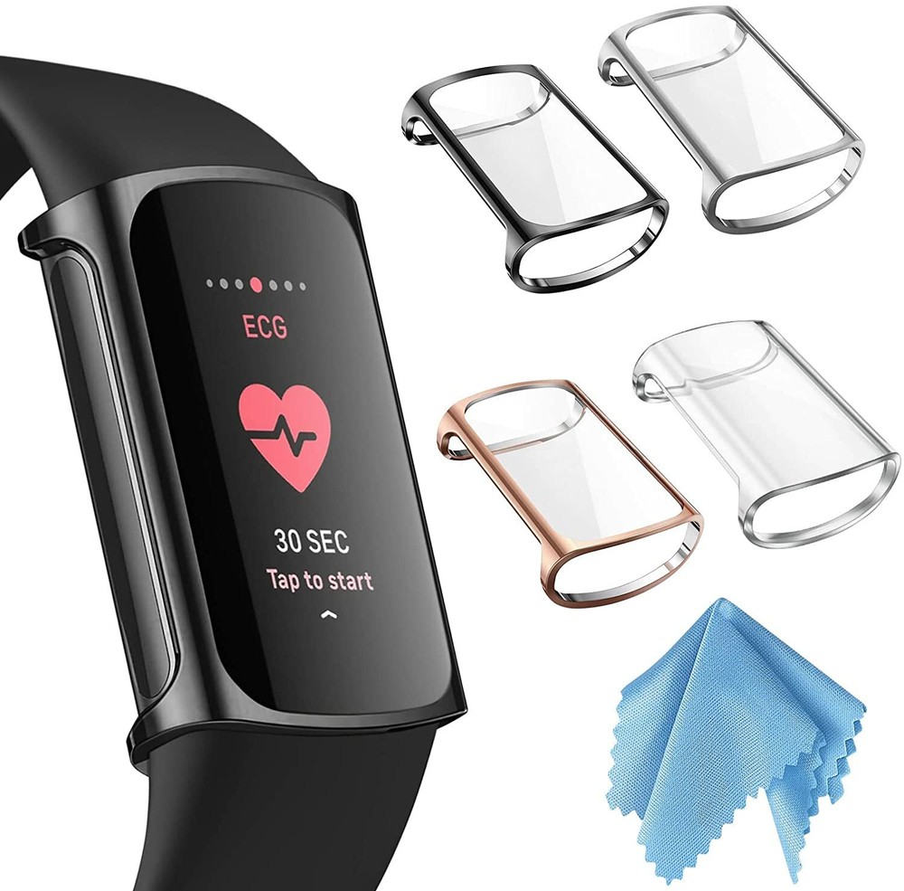 (4 Pack) Case For Fitbit Charge 5 Full-Around Screen Protector TPU Cover Bumper