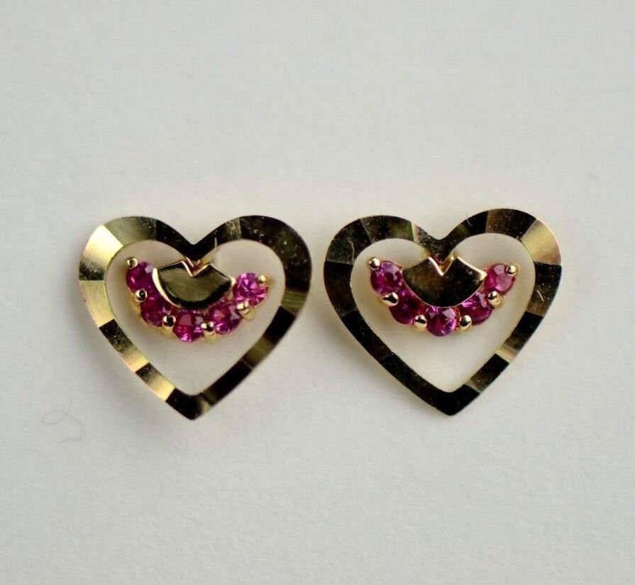 14k Solid Yellow or White Gold Heart Shape CZ Stud Earrings