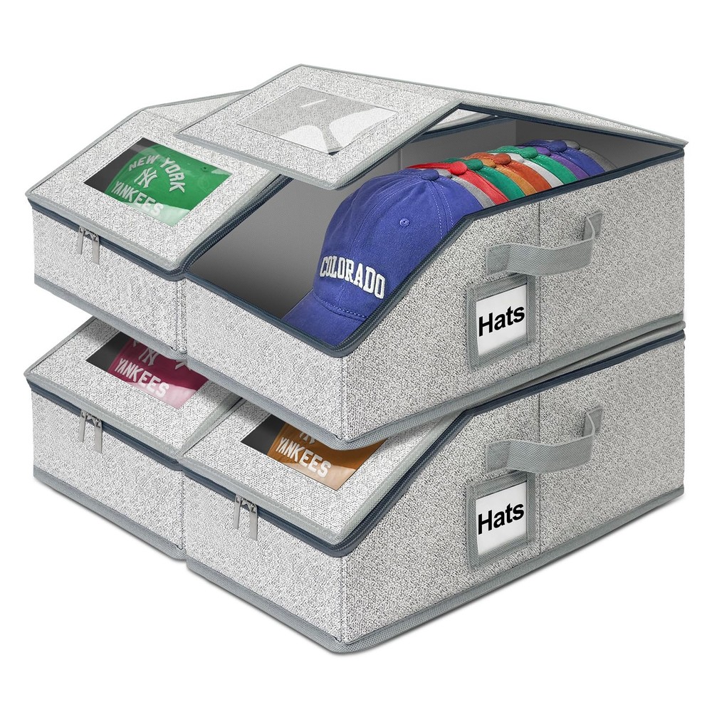 4 Pack Stackable Baseball Cap Organizer for Closet, Holds 24 Hats Each – H