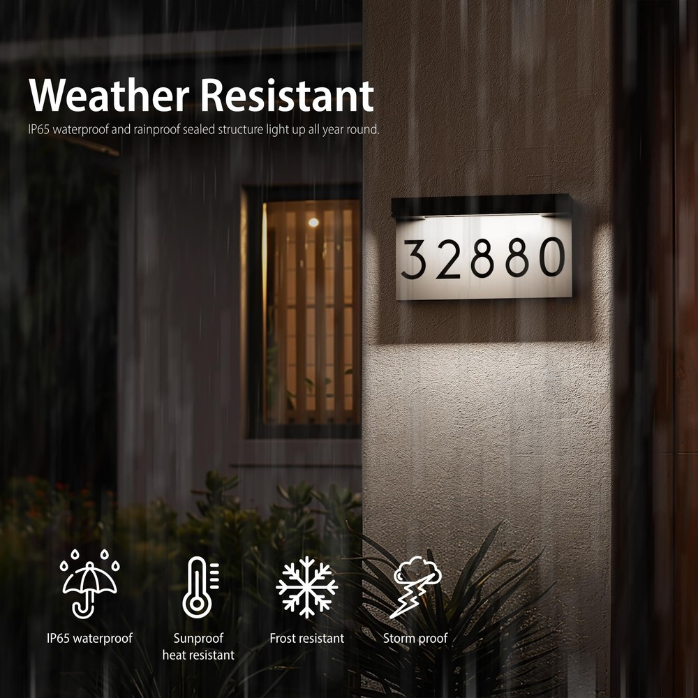 Solar Powered LED House Numbers for Outside, Address Plaque Illuminated