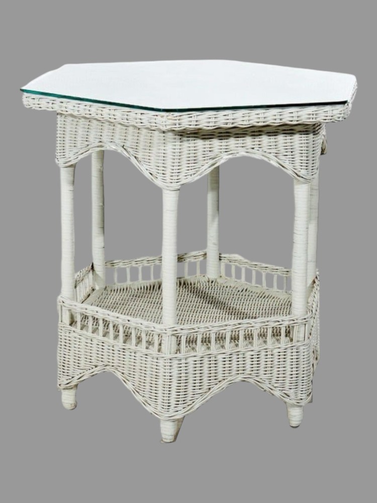 Antique White Painted Wicker Parlor Table