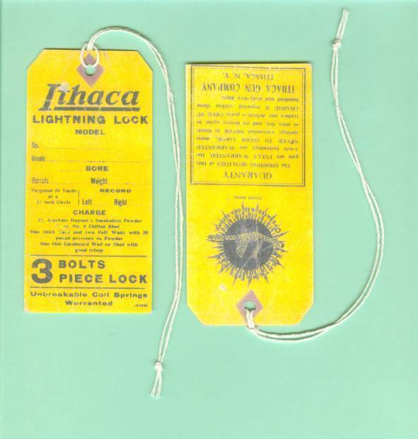 Ithaca Model Lightning Lock Dbl Bbl Shotgun Hang Tag Reproduction