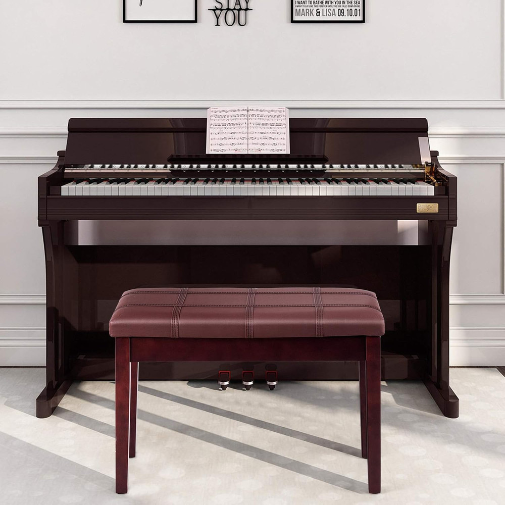 Piano Bench, Solid Wood Keyboard Bench W/Storage Compartment, Exquisite Leg & Th