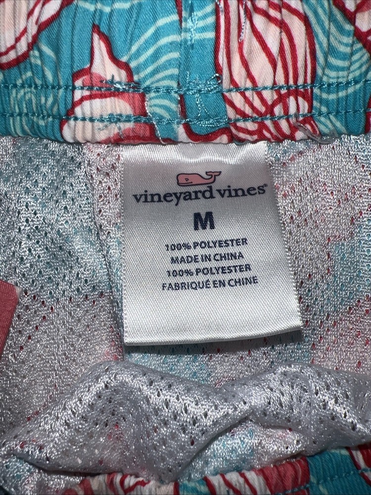 Vineyard Vines Men’s Swim Trunks Medium Blue With Conch Shells Draw Strings