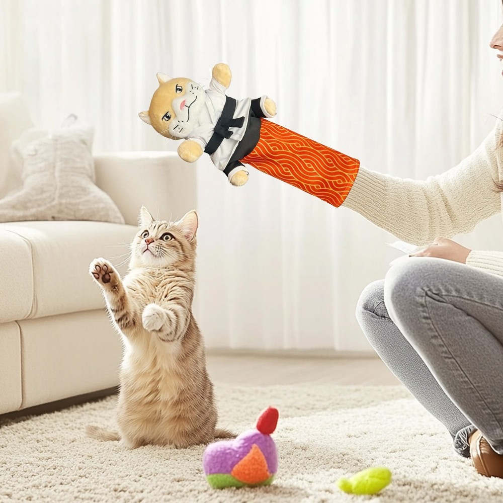 Cat Karate Kitty Puppet Cat Wrestling Puppet with Protective Forearm Sleeve