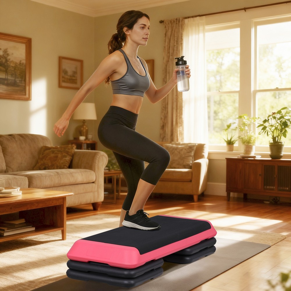 43 Inch Training Exercise Aerobic Stepper Step Platform Workout with Risers Pink