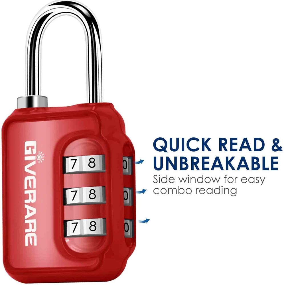 GIVERARE 2 Pack Combination Lock, 3-Digit Padlock Keyless, Small, Blue+Red