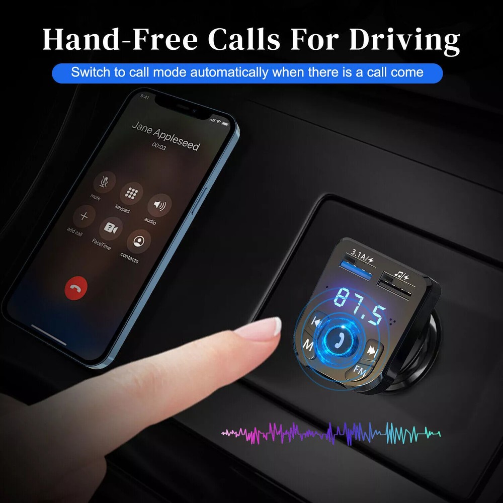 FM Transmitter Car Bluetooth Adapter MP3 Player LED Display Hands-free Calling