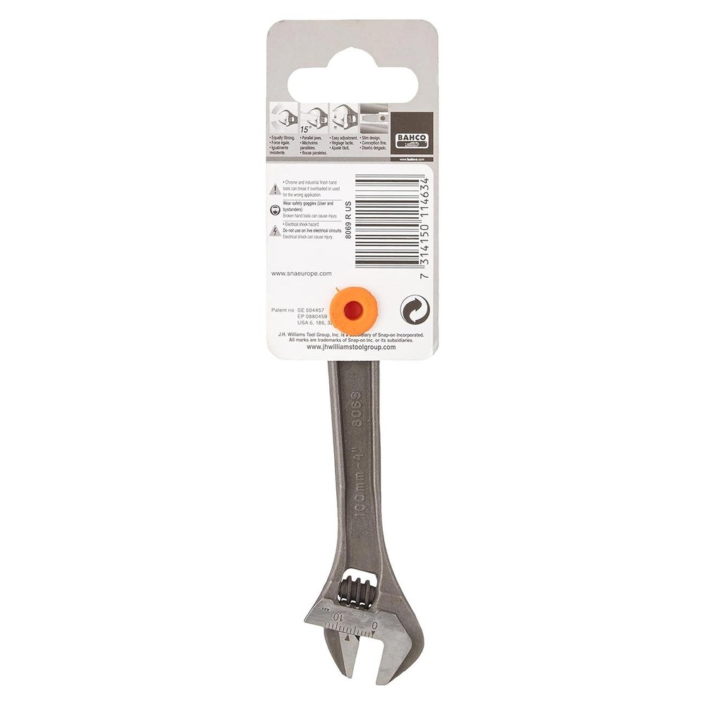 Bahco 4" Central Nut Adjustable Wrench with Phosphate Finish