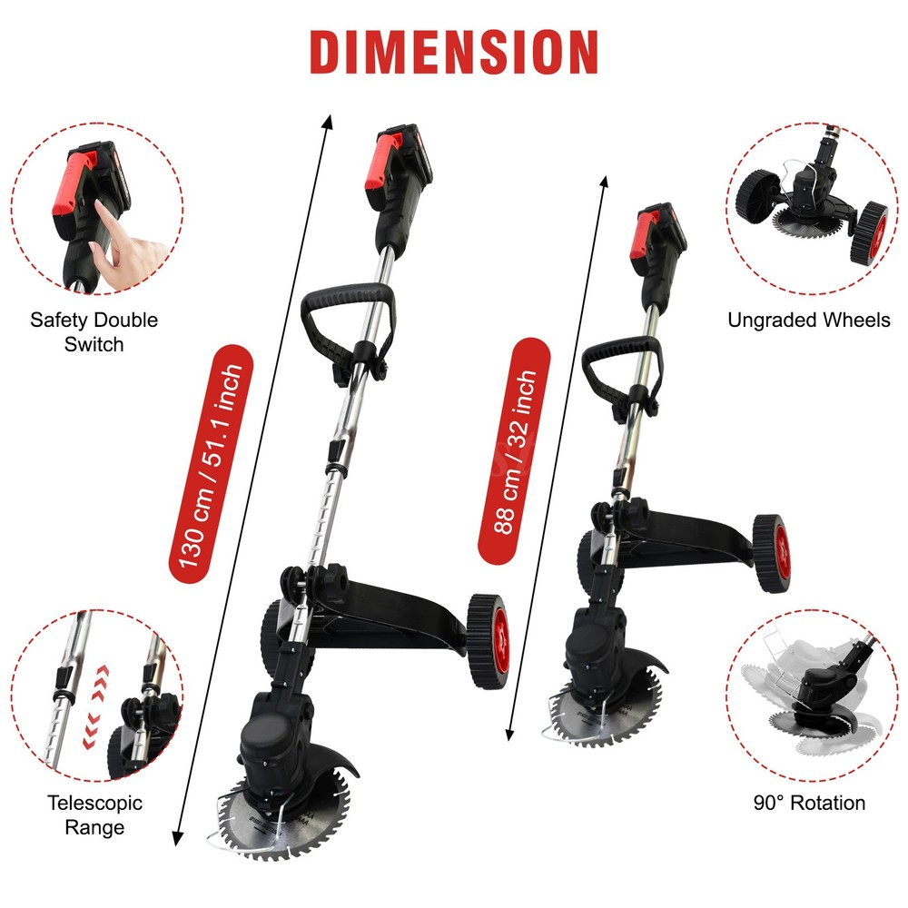 Cordless String Trimmer, Edger Weed Whacker Grass Eater Lawn Cutter w/2*2000mAh