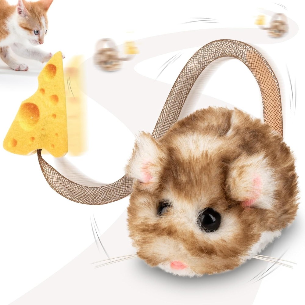 Indoor Cat Play Mouse – 360° Spin, Squeaker, Replaceable Catnip