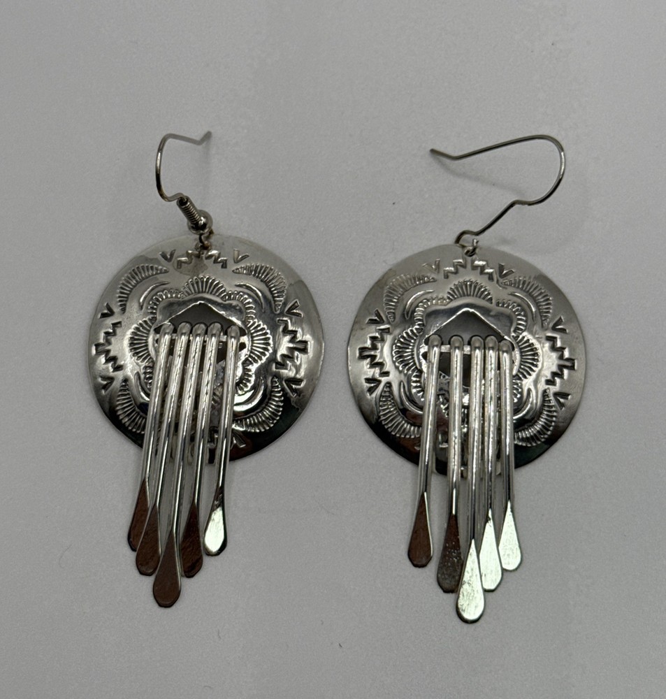 Sterling Silver Large Dangling Concho Earrings 11.2 grams