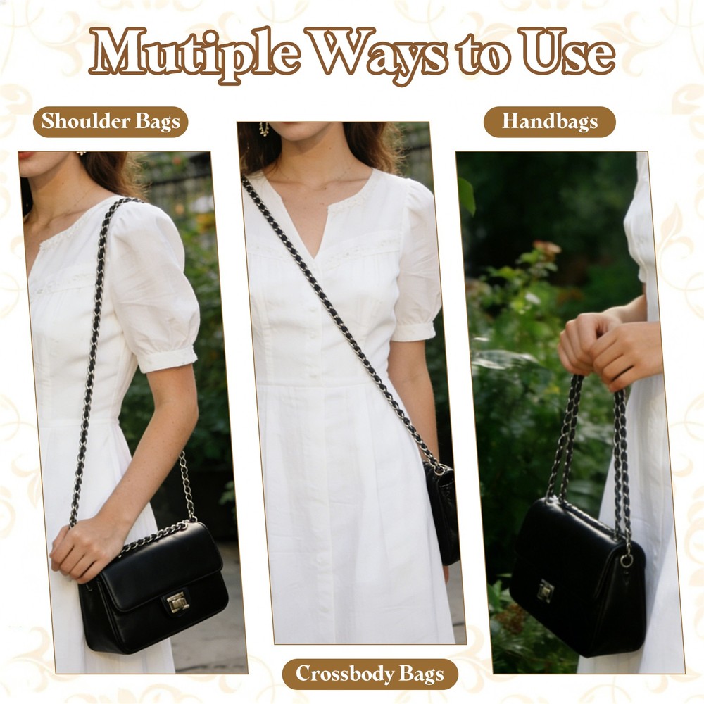 Purse Chain Strap, 47.2" Woven Strap Chains with Chain, Light Gold/White