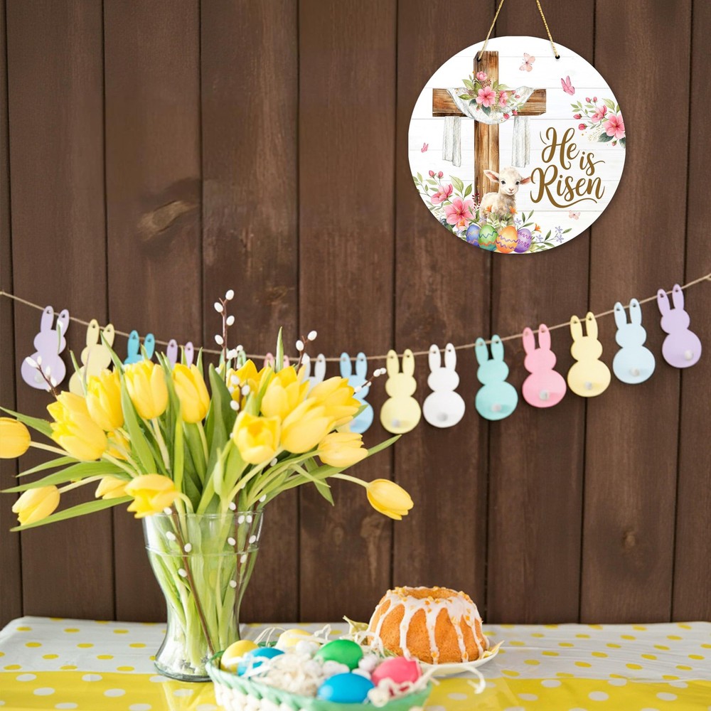 Kqfdr Easter Door Decorations for Home, He Is Risen Wreaths multicolor