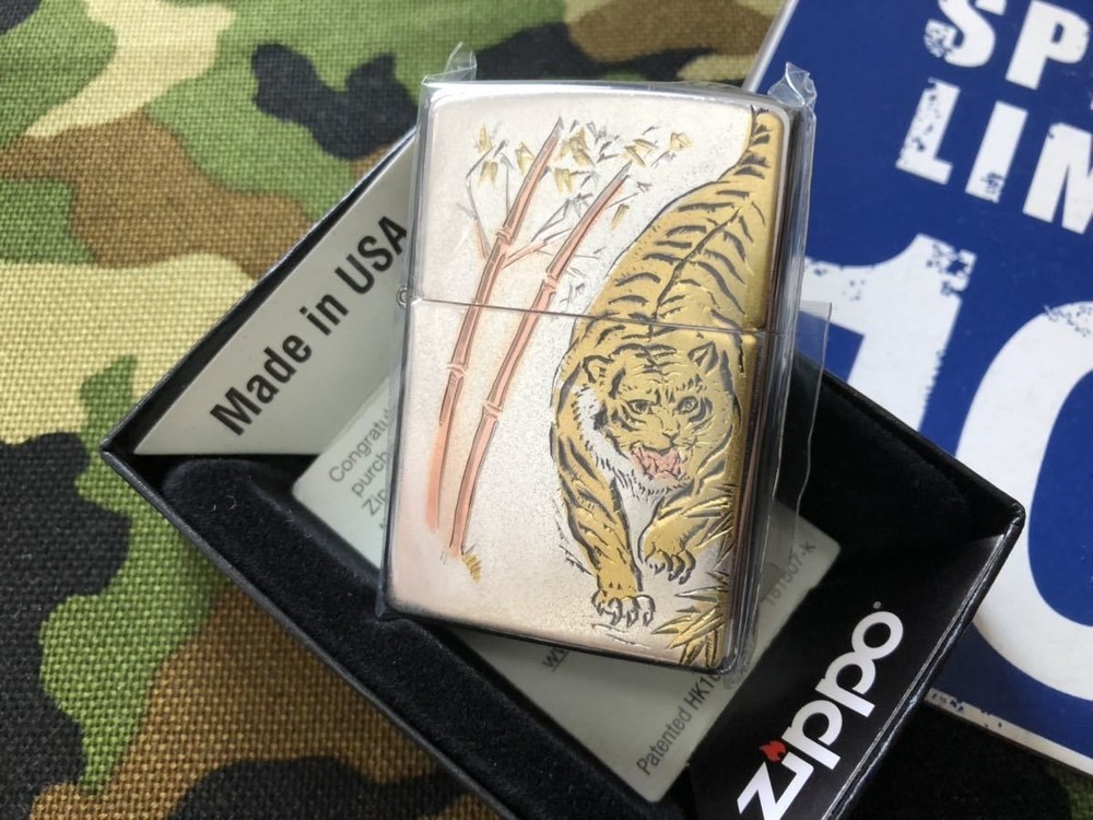 Zippo Electroformed Plate Tiger Silver One Sided Processing Lighter Japan