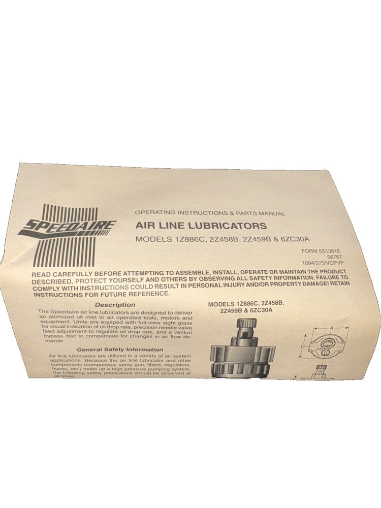 Speedaire 1/2 lubricator 2Z459B