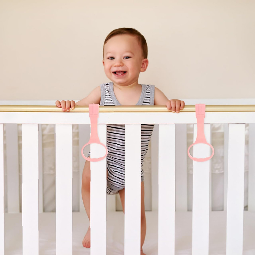 4Pcs Pull up Rings Standing Walker Crib Tool Ring Playpen Crib Hook Help Stand u